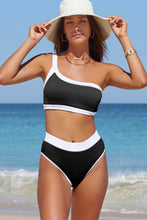 Load image into Gallery viewer, Contrast Trim Ribbed One-Shoulder Bikini Set