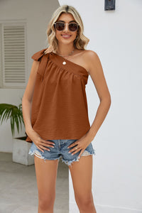 Tied One-Shoulder Sleeveless Top