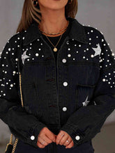 Load image into Gallery viewer, Pearl Trim Button Up Denim Jacket with Pockets