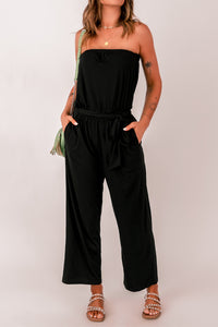 Belted Strapless Wide Leg Jumpsuit