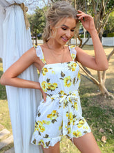 Load image into Gallery viewer, Floral Belted Ruffle Hem Romper
