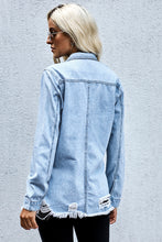 Load image into Gallery viewer, Blue Ripped Denim Jacket