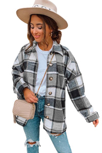Roswell Gray Plaid Print Buttoned Shirt Jacket