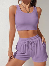 Load image into Gallery viewer, Scoop Neck Wide Strap Top and Drawstring Shorts Set