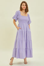 Load image into Gallery viewer, HEYSON Puff Sleeve Tiered Ruffled Poplin Dress