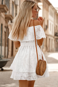 Applique Off-Shoulder Belted Mini Dress