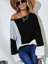 Load image into Gallery viewer, Color Block Balloon Sleeve Boat Neck Sweater