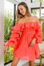 Load image into Gallery viewer, BiBi Off Shoulder Layered Long Sleeve Ruched Dress