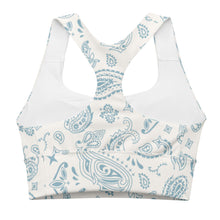Load image into Gallery viewer, Paisley Blues Longline sports bra