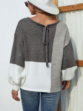 Load image into Gallery viewer, Color Block Tie Back Lantern Sleeve Sweater