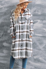 Load image into Gallery viewer, Plaid Button Down Side Slit Dropped Shoulder Duster Coat