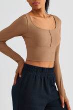 Load image into Gallery viewer, Scoop Neck Thumbhole Sleeve Cropped Sports Top