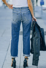 Load image into Gallery viewer, Distressed Frayed Trim Straight Leg Jeans