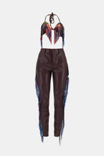 Load image into Gallery viewer, Full Size Multicolored Fringe Bralette and PU Leather Pants Set