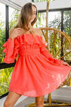 Load image into Gallery viewer, BiBi Off Shoulder Layered Long Sleeve Ruched Dress