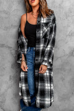 Load image into Gallery viewer, Plaid Button Down Dropped Shoulder Duster Coat