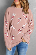 Load image into Gallery viewer, Sequin Candy Cane Round Neck Sweatshirt