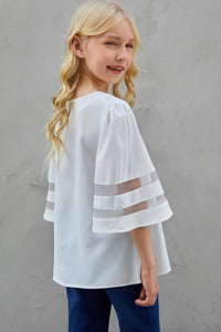 Girls Sheer Striped Flare Sleeve Tee Shirt