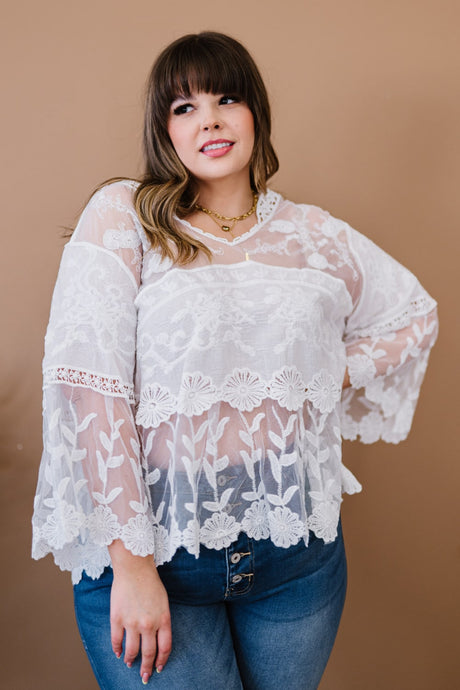 Lace Oasis Full Size Run Bell Sleeve Top