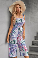 Load image into Gallery viewer, Printed Ruffle Strap Smocked Belted Jumpsuit