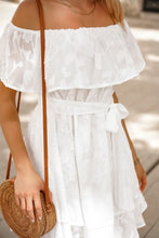 Load image into Gallery viewer, Applique Off-Shoulder Belted Mini Dress