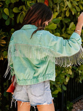 Load image into Gallery viewer, Fringed Chain Raw Hem Distressed Jacket