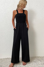 Load image into Gallery viewer, Smocked Sleeveless Wide Leg Jumpsuit with Pockets