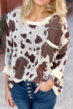 Load image into Gallery viewer, CowPrint Inspired Contrast Round Neck Drop Shoulder Sweater