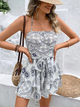 Load image into Gallery viewer, Printed Tie Front Halter Neck Romper