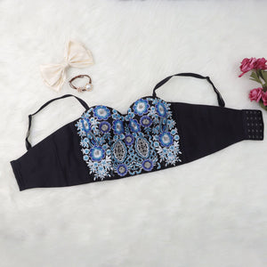 Beaded Floral Spaghetti Strap Bustier