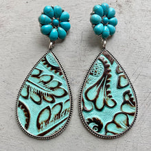 Load image into Gallery viewer, Turquoise Flower Teardrop Earrings