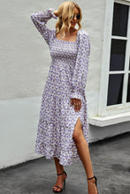 Load image into Gallery viewer, Floral Smocked Square Neck Slit Midi Dress