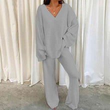 Load image into Gallery viewer, V-Neck Long Sleeve Top and Long Pants Set